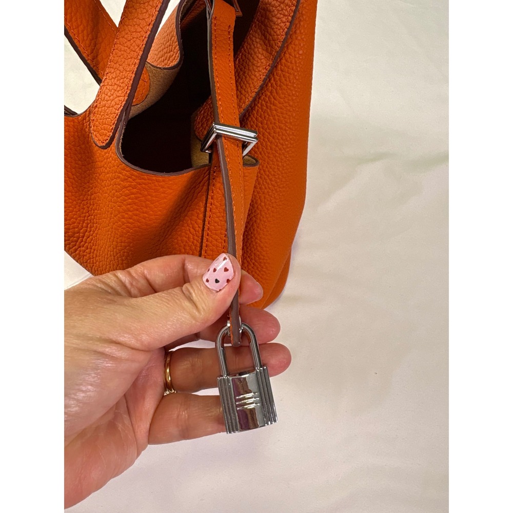 Tiffany & Fred Paris Bucket Bag Small Orange Leather Quiet Luxury Bold Old Money - Picture 12 of 14